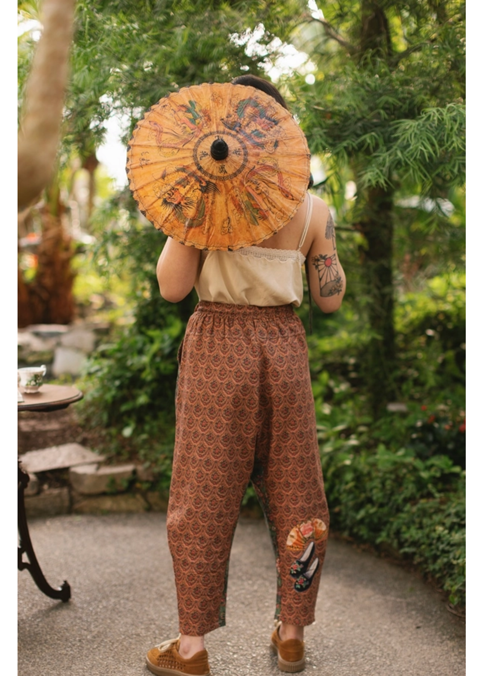 Market of Stars Secret Garden Boho Linen Cropped Printed Artist Pants