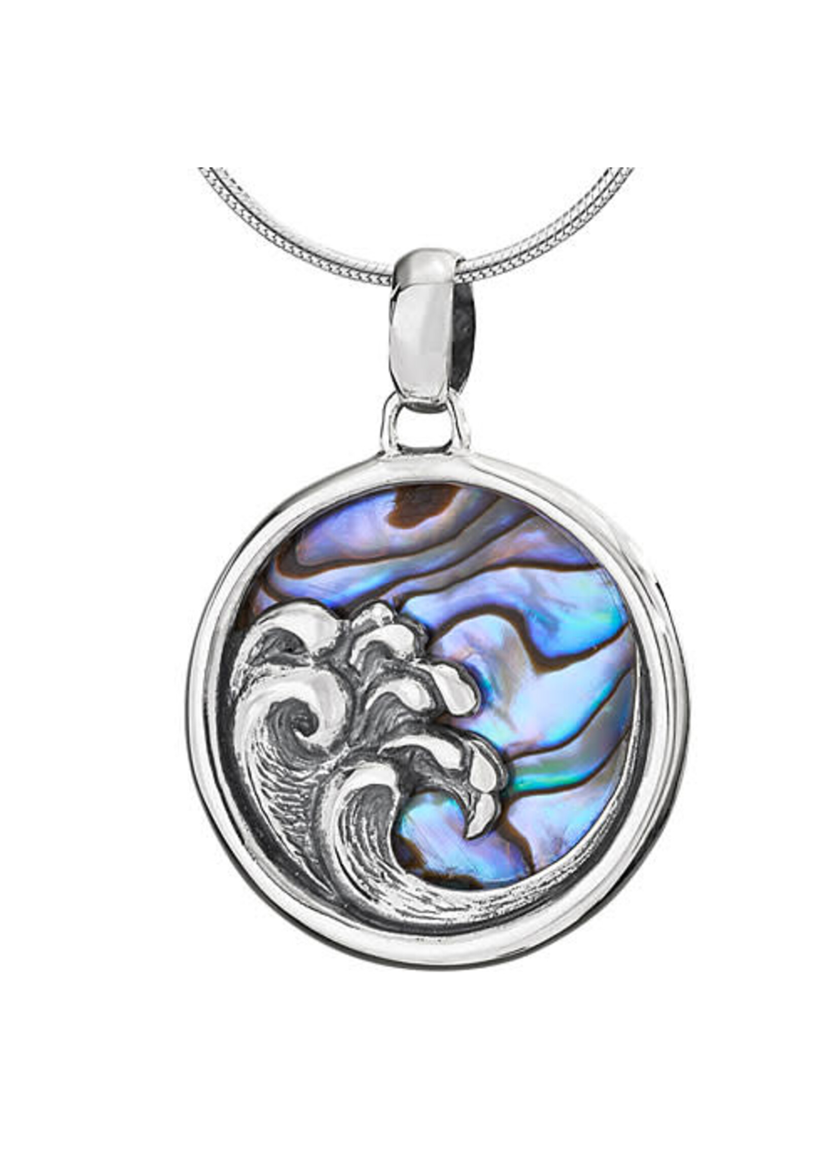 Necklace SS Round Abalone Wave