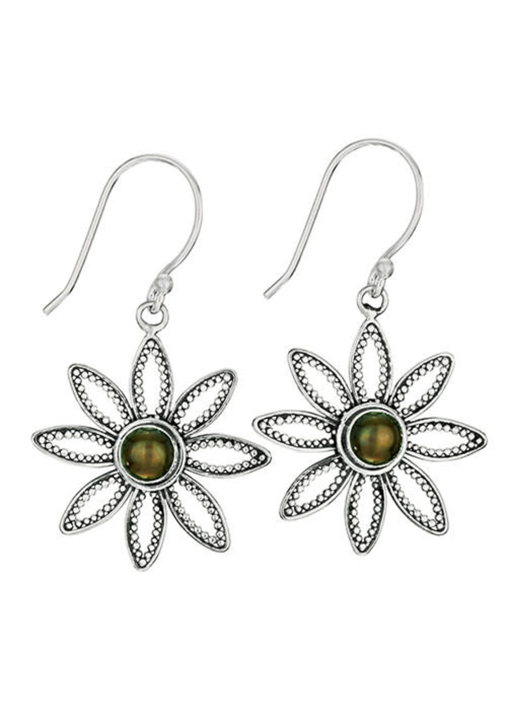 Earrings Open Flower w/Smoky Pearl