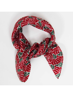 LBV 100% Pure Silk Mini Scarf Plumeria Rouge Red
