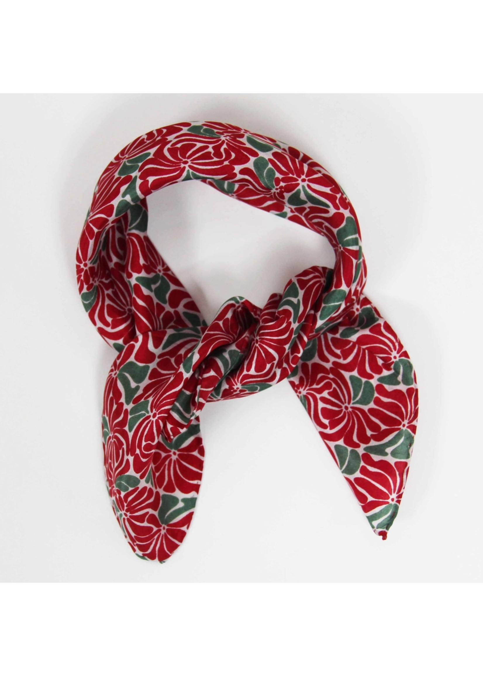 LBV 100% Pure Silk Mini Scarf Plumeria Rouge Red