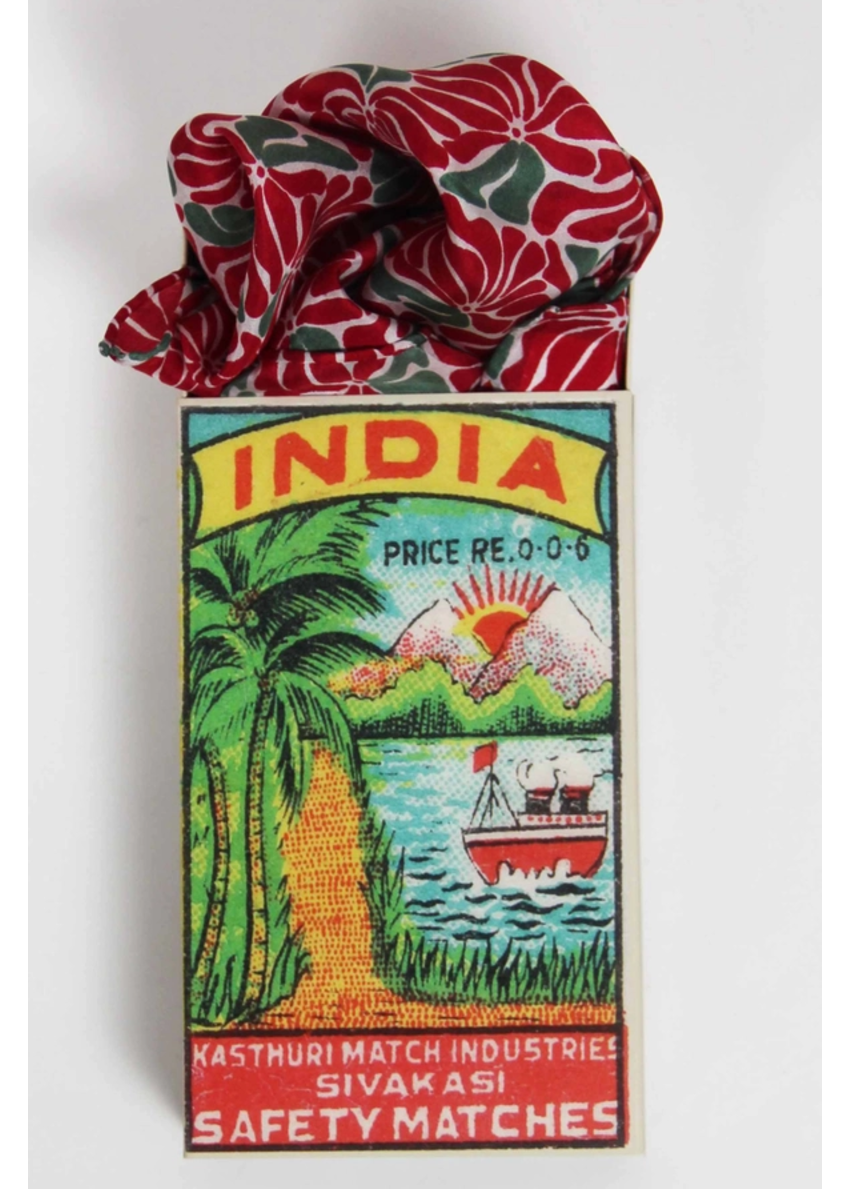 LBV 100% Pure Silk Mini Scarf Plumeria Rouge Red