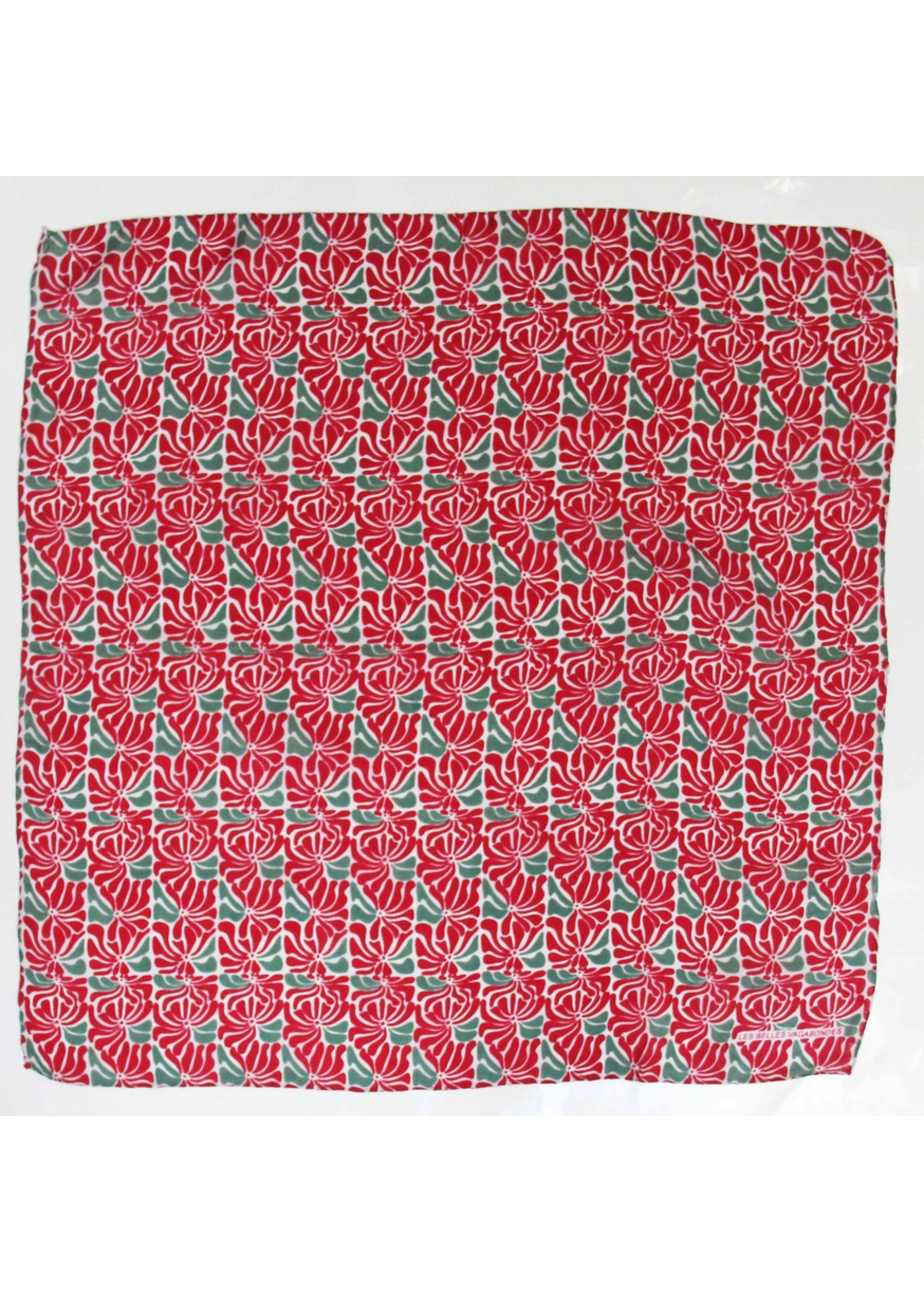 LBV 100% Pure Silk Mini Scarf Plumeria Rouge Red
