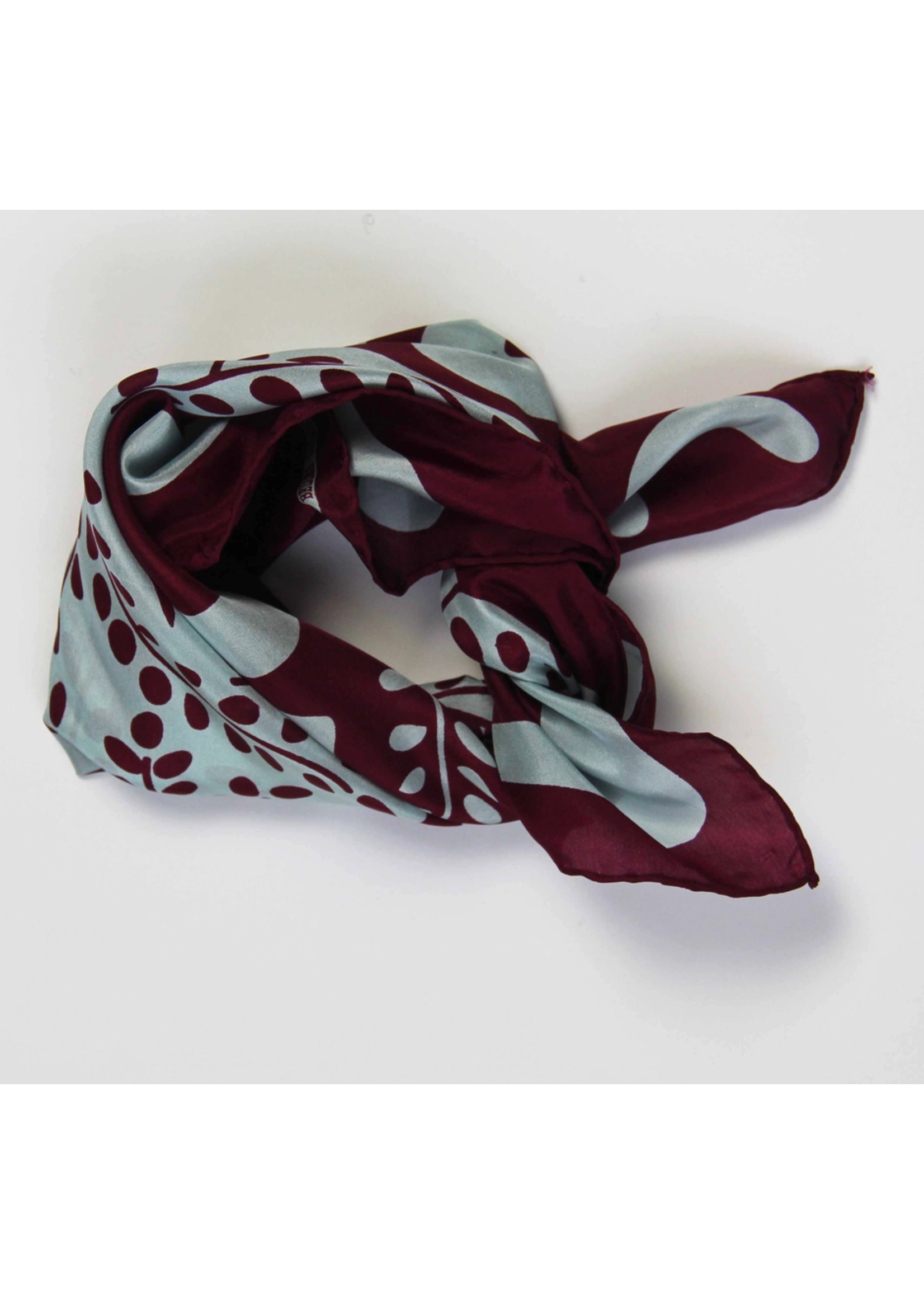 LBV 100% Pure Silk Mini Scarf Peace and Love Bordeaux