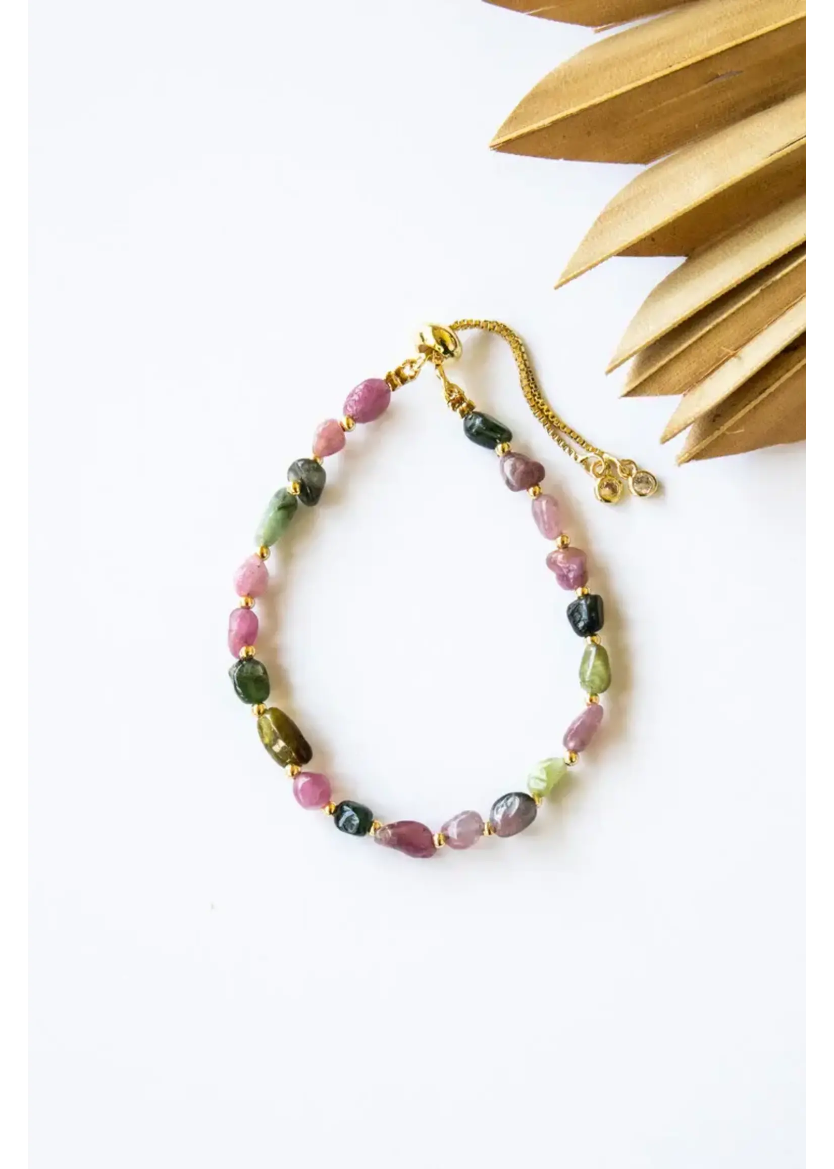 Bali Queen Bracelet Gold Pull -  Rhodonite