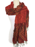 J&X Ruff Shawl Red & Orange