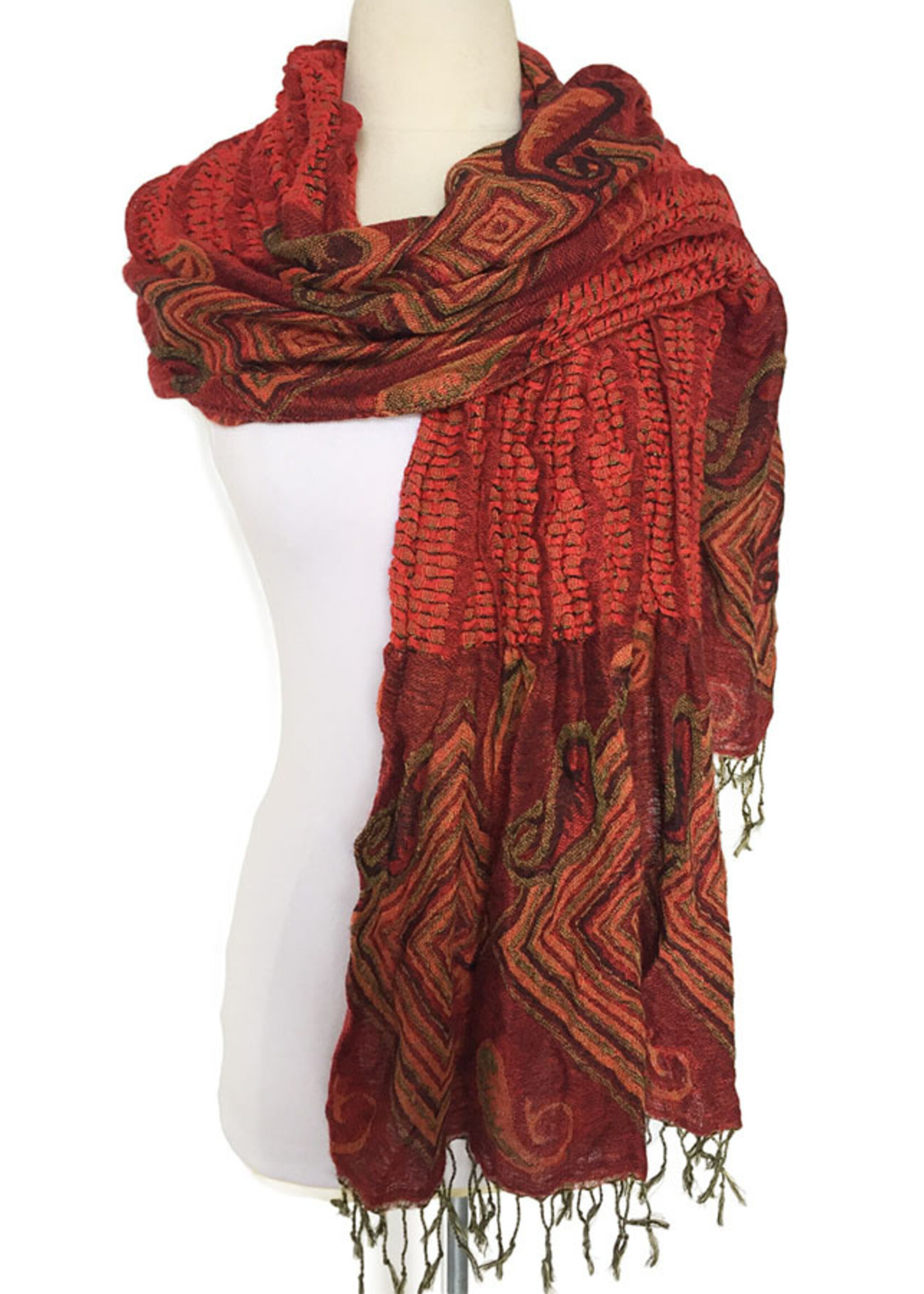 J&X Ruff Shawl Red & Orange