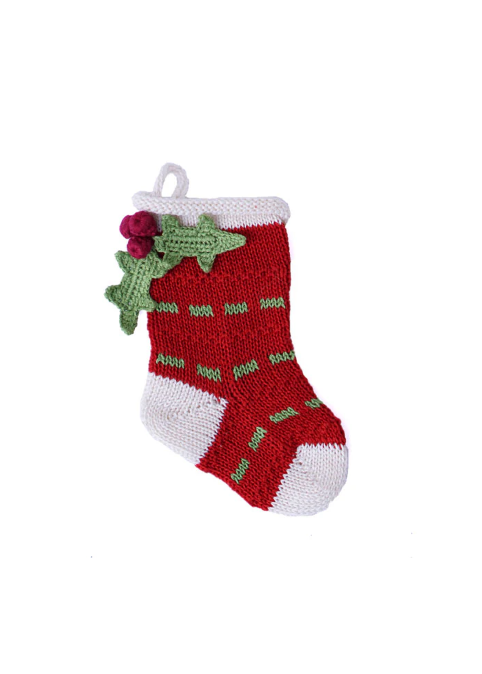 MELANGE Mini Holly Stocking - Red w/Green Tassel