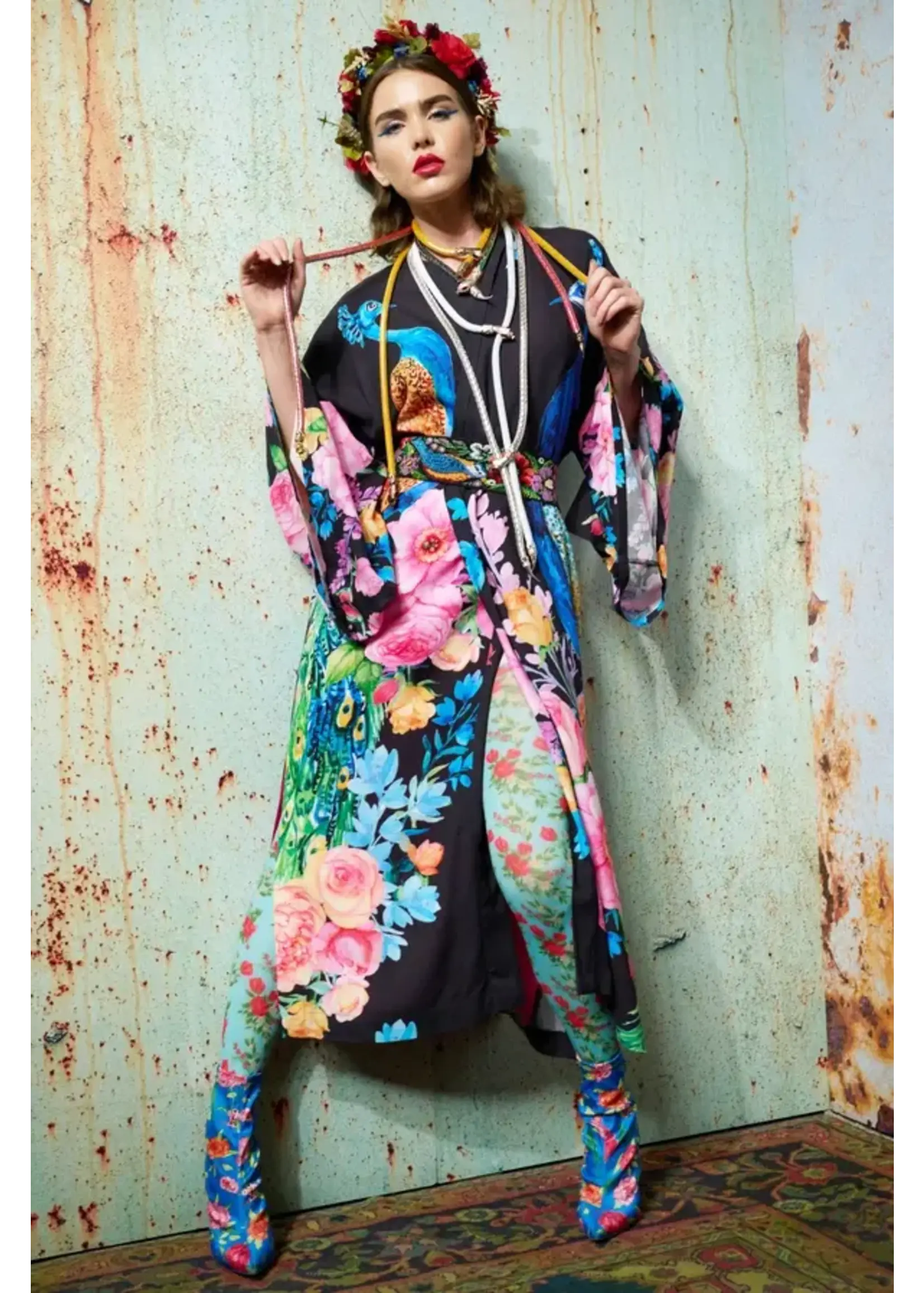 Aratta Fantasy Kimono | Black Peacock Print