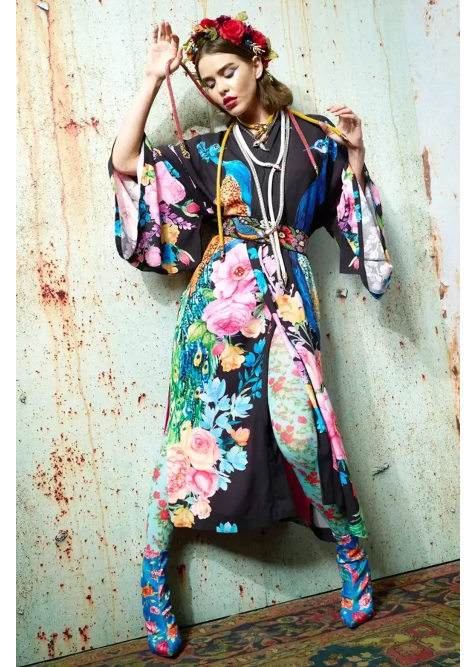 Aratta Fantasy Kimono | Black Peacock Print