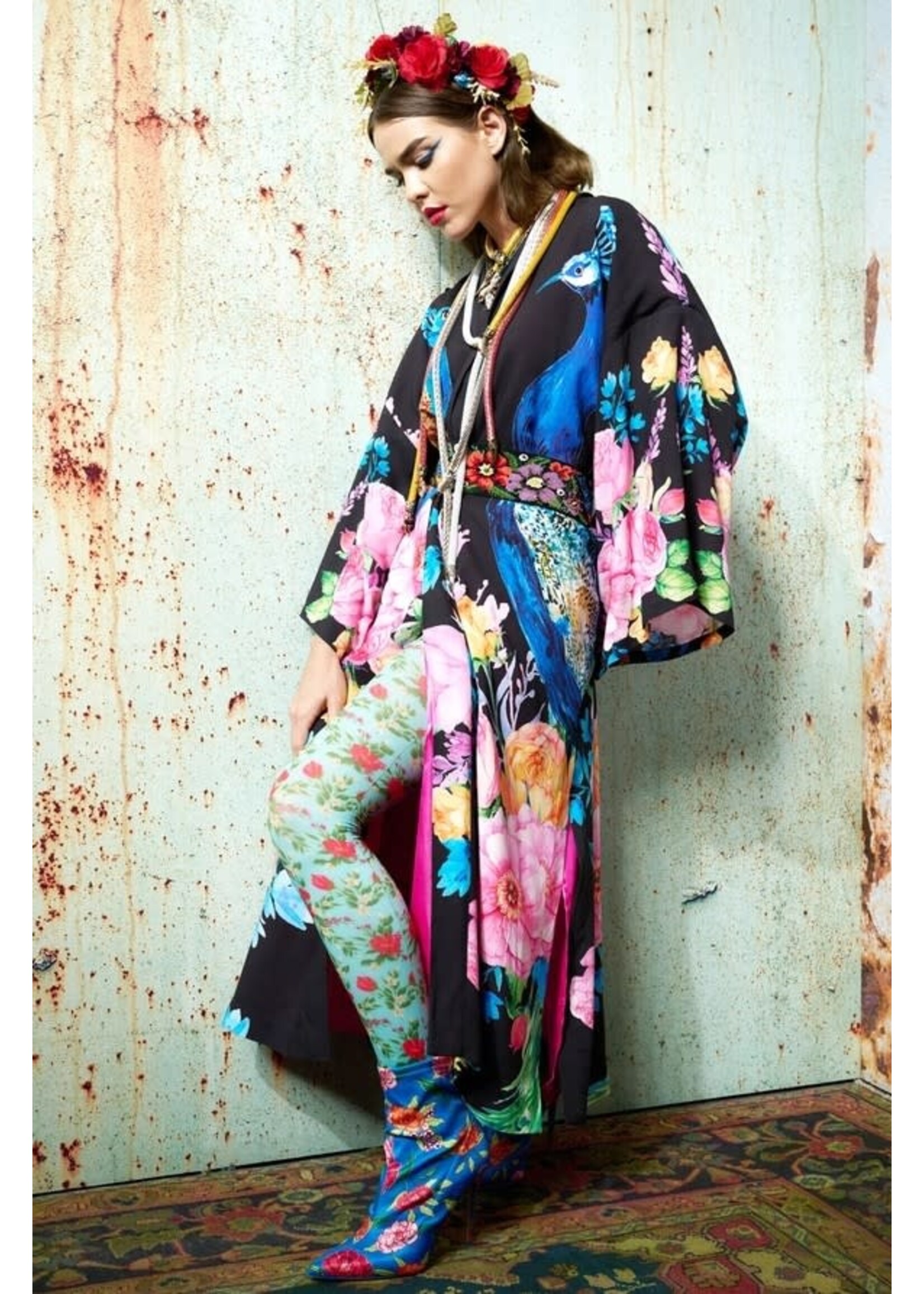 Aratta Fantasy Kimono | Black Peacock Print