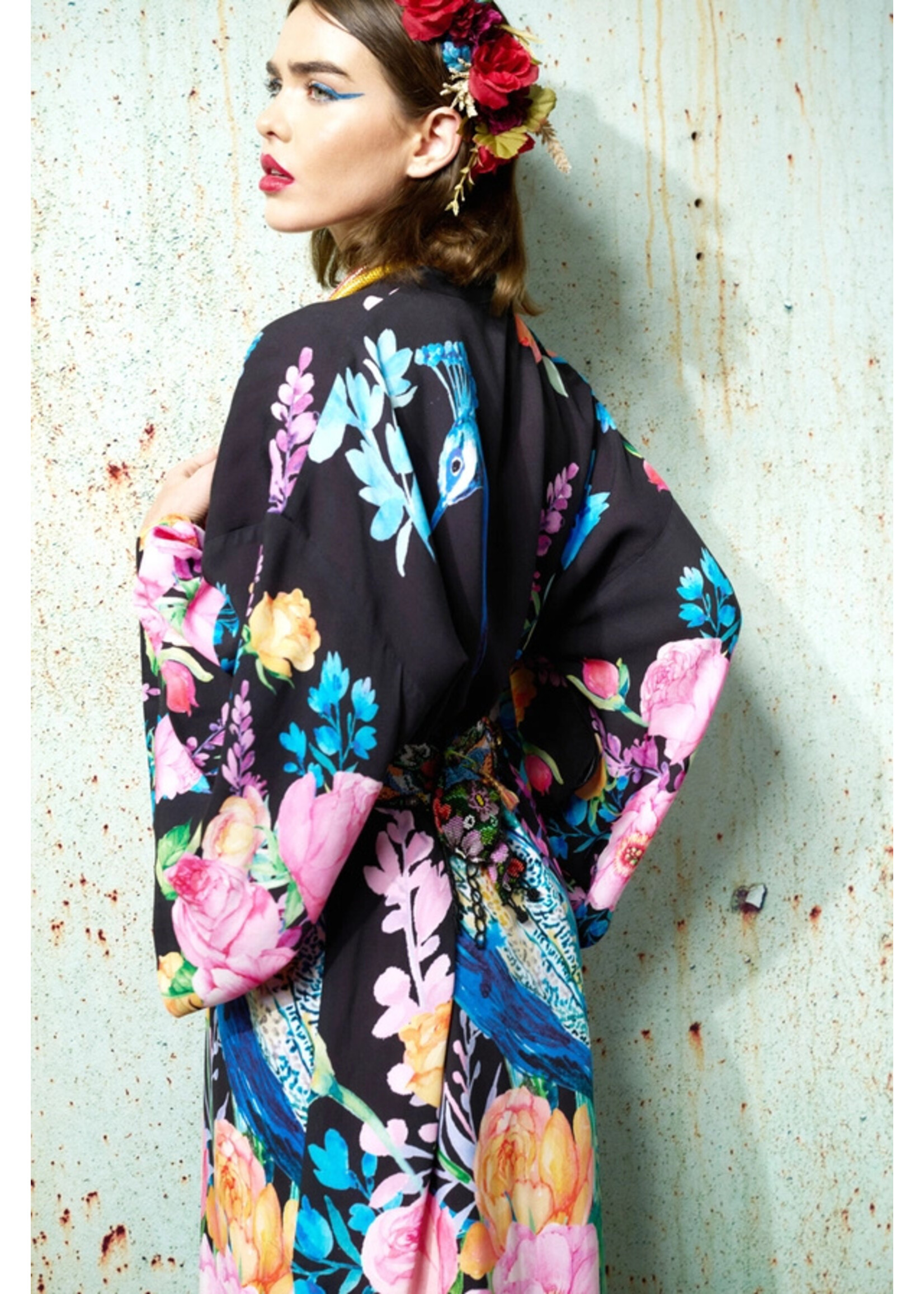 Aratta Fantasy Kimono | Black Peacock Print
