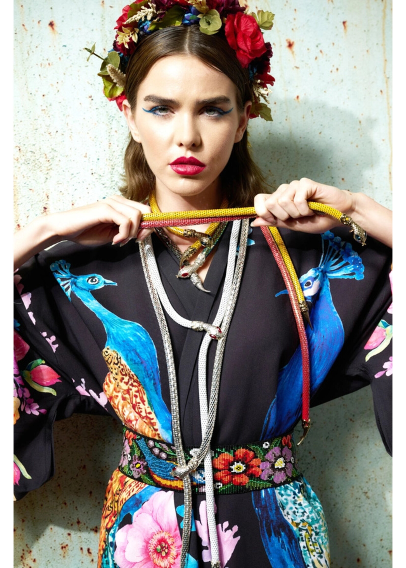 Aratta Fantasy Kimono | Black Peacock Print
