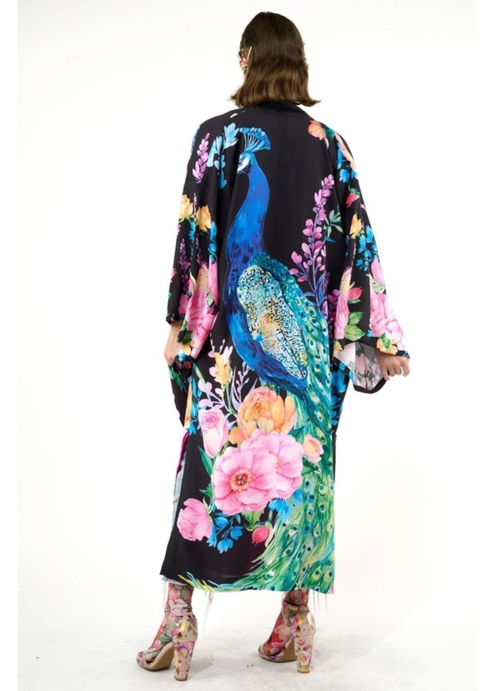 Aratta Fantasy Kimono | Black Peacock Print