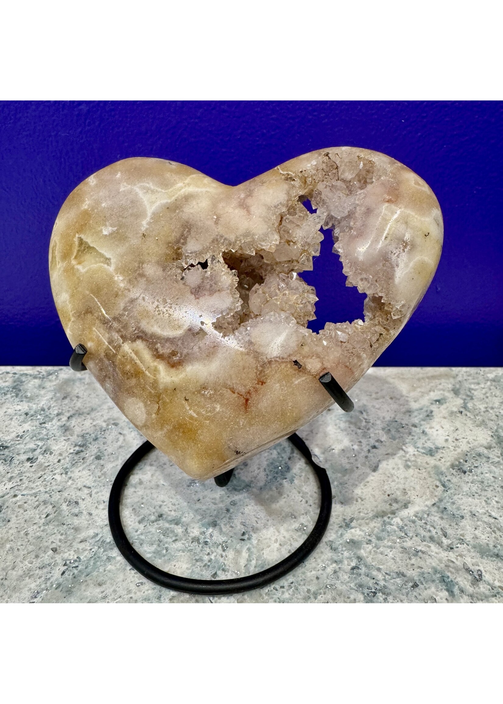 Pink Amethyst Heart Druzy On Stand