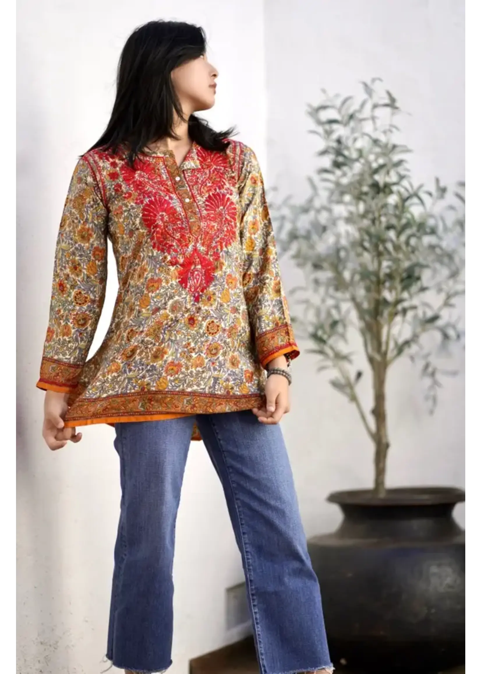 Dolma Embroidered Tunic Red & Orange