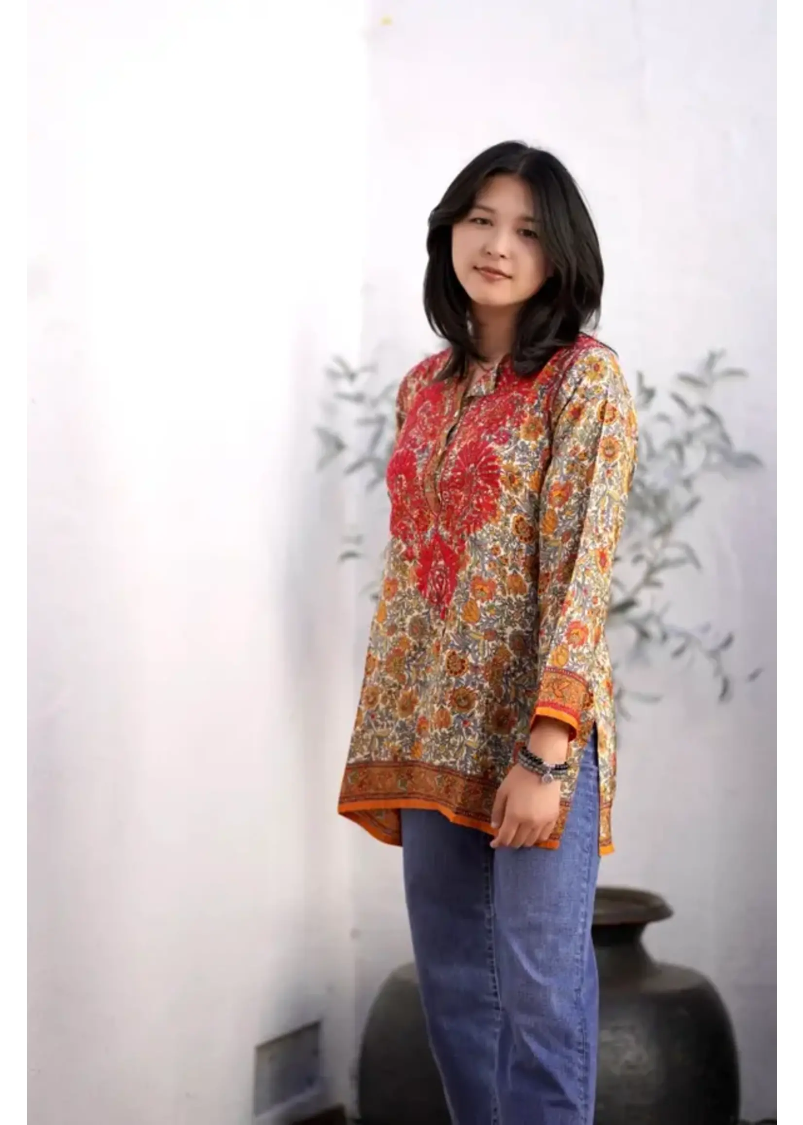 Dolma Embroidered Tunic Red & Orange