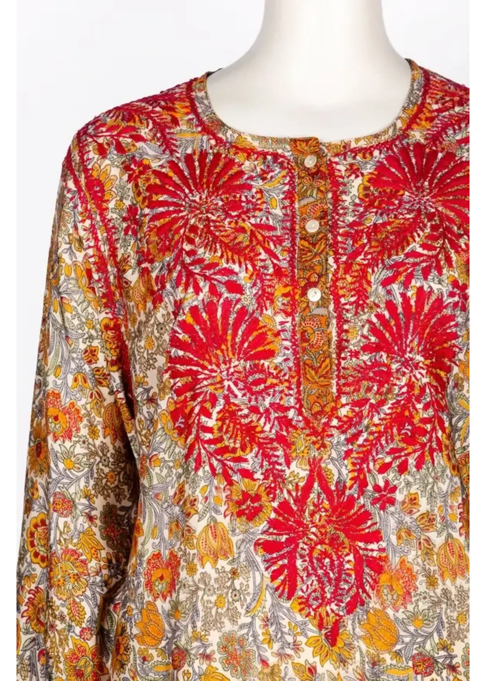 Dolma Embroidered Tunic Red & Orange
