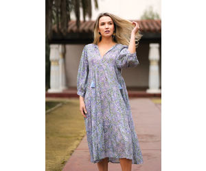 試着のみMYLAN Volume Sleeve Dress Dolma Mylah Midi Dress Olive & Navy - Elysian Fields