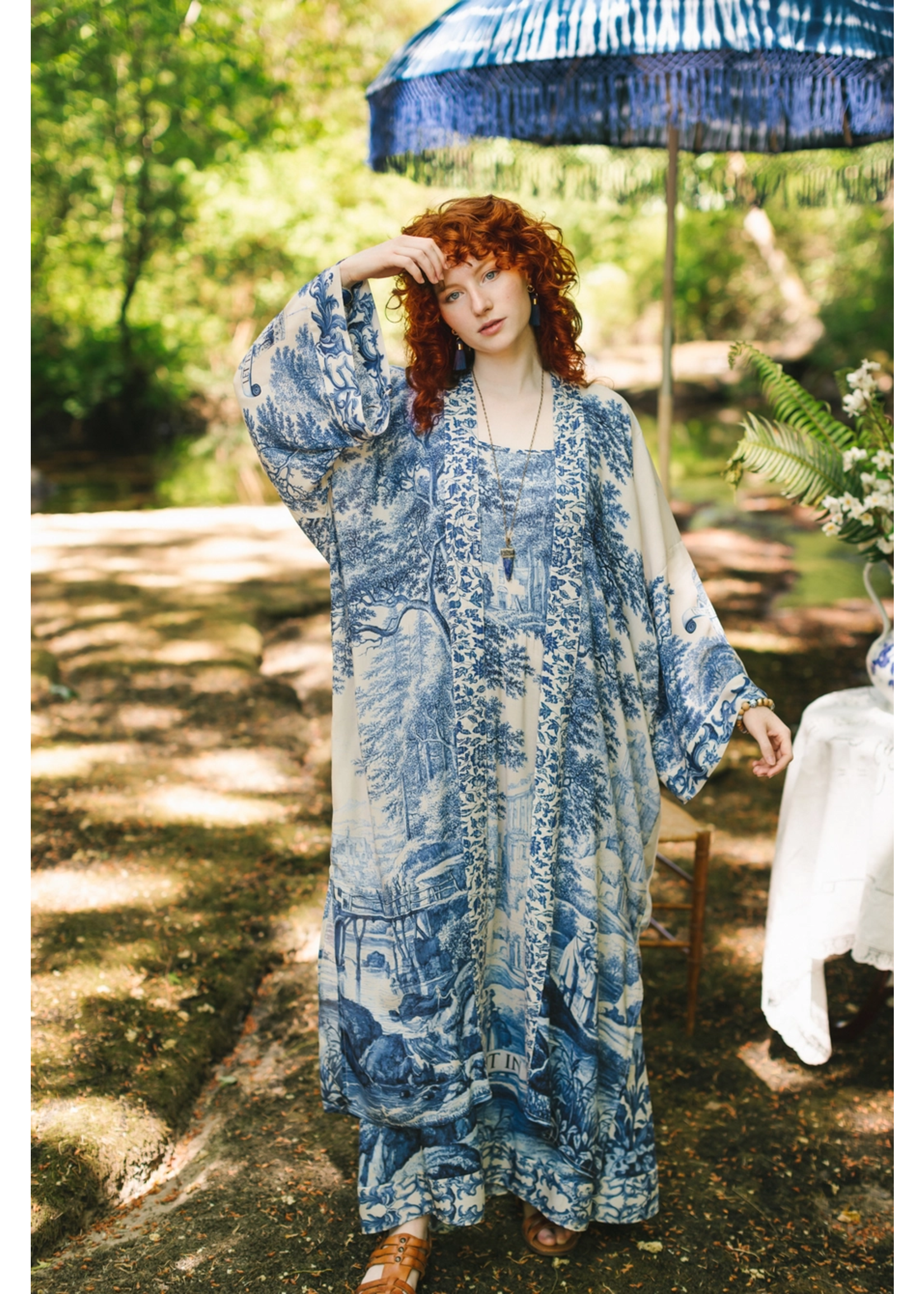 Market of Stars Let The Light In Opera Duster Bamboo Kimono Robe w/ Delft