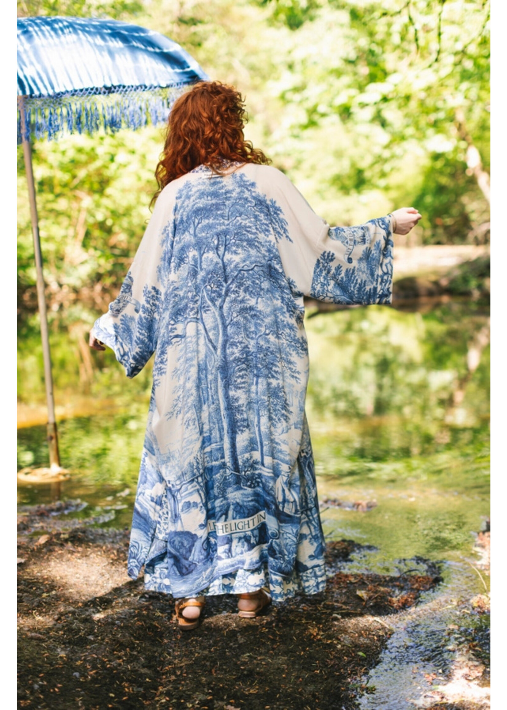 Market of Stars Let The Light In Opera Duster Bamboo Kimono Robe w/ Delft
