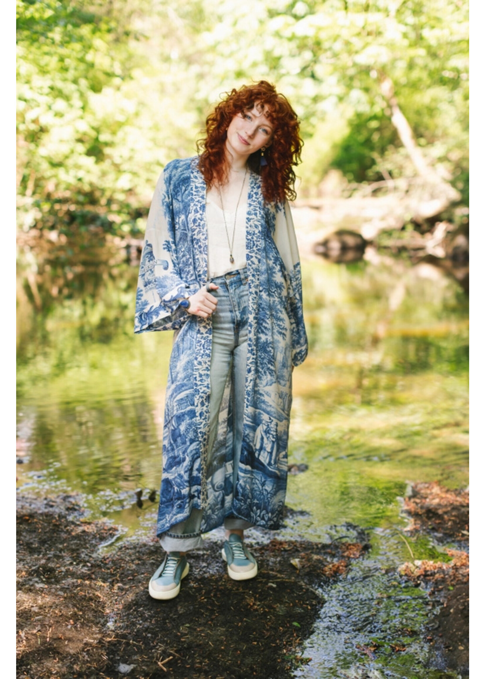 Market of Stars Let The Light In Opera Duster Bamboo Kimono Robe w/ Delft
