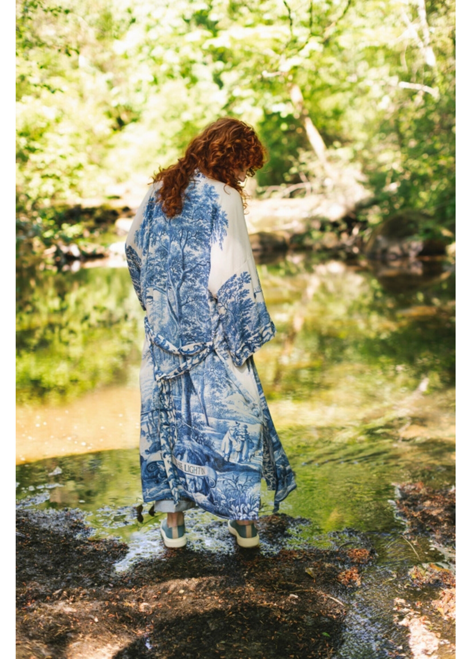 Market of Stars Let The Light In Opera Duster Bamboo Kimono Robe w/ Delft