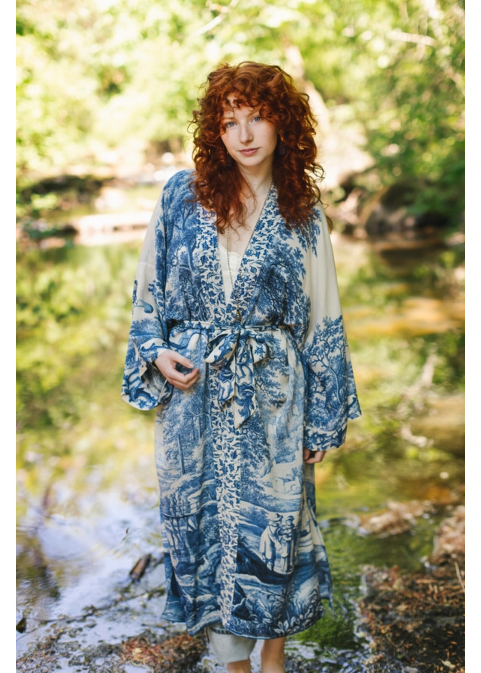 Market of Stars Let The Light In Opera Duster Bamboo Kimono Robe w/ Delft