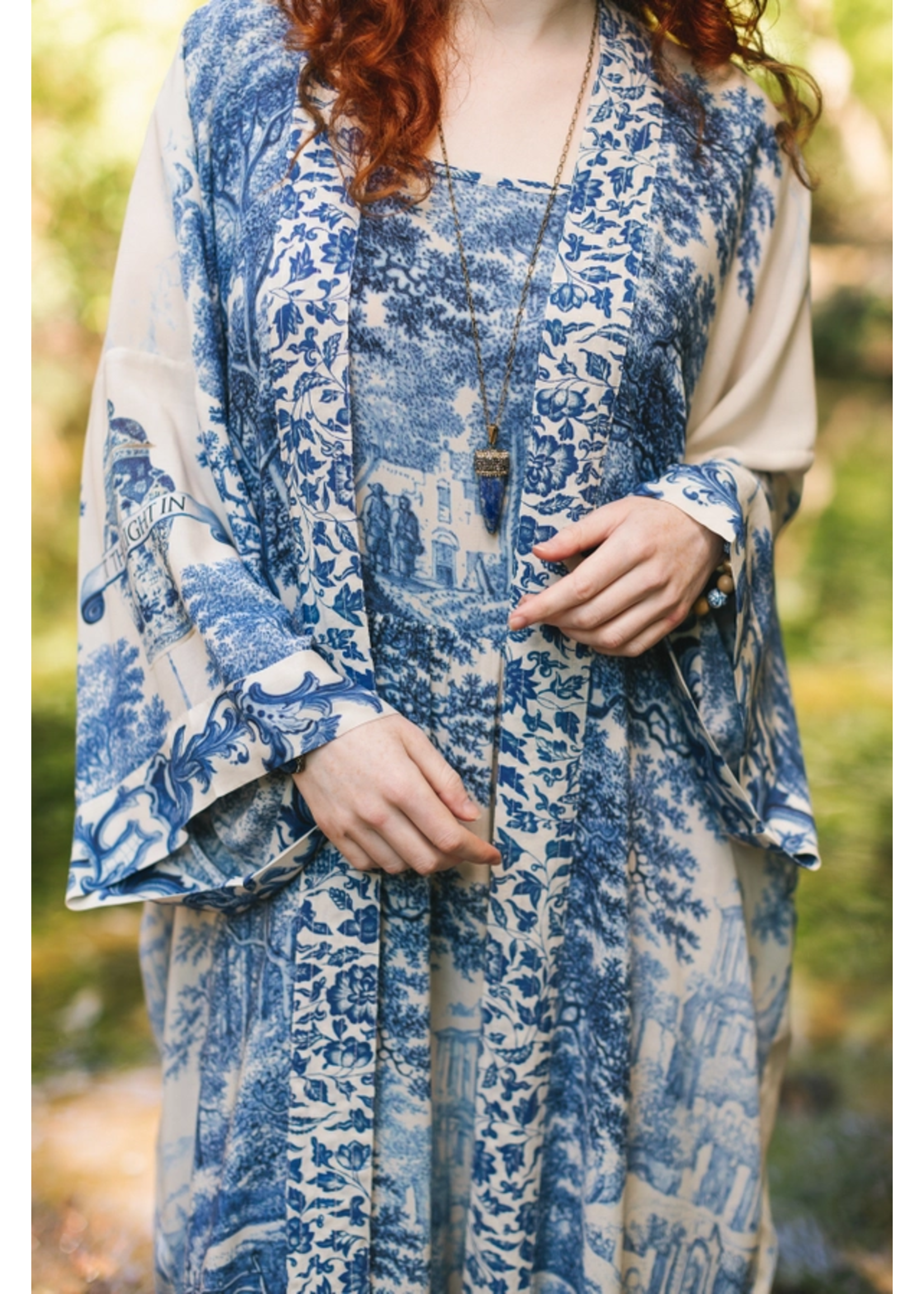 Market of Stars Let The Light In Opera Duster Bamboo Kimono Robe w/ Delft