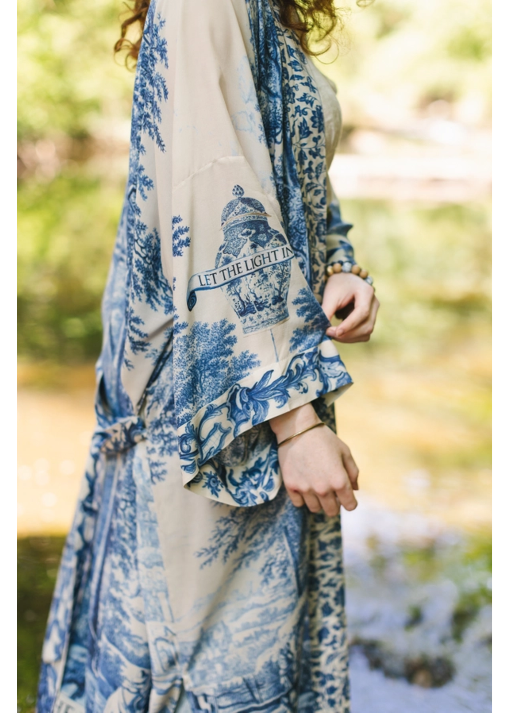 Market of Stars Let The Light In Opera Duster Bamboo Kimono Robe w/ Delft