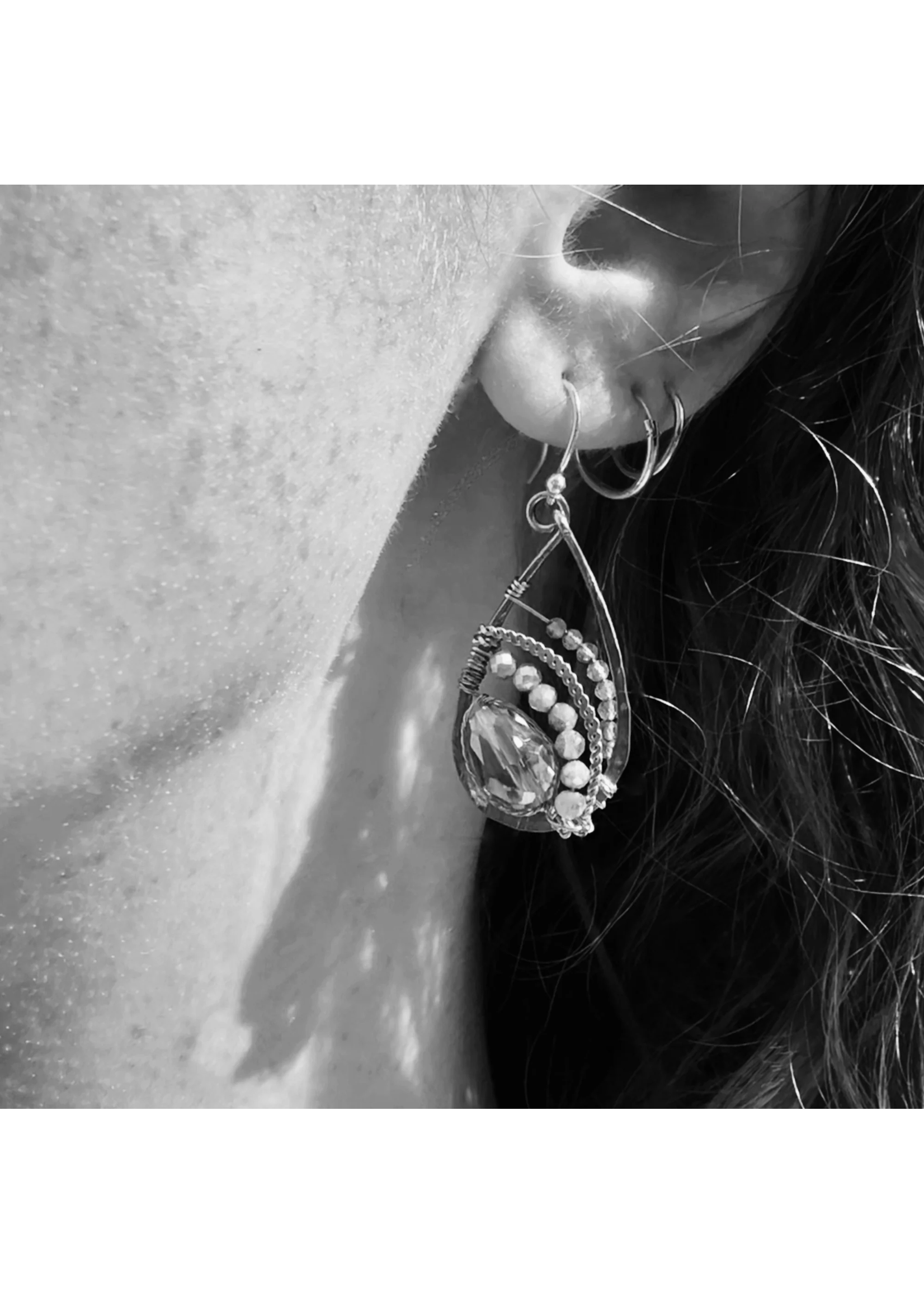 ABAM Earrings SS Rock Solid Crystal Drop w/Moonstone