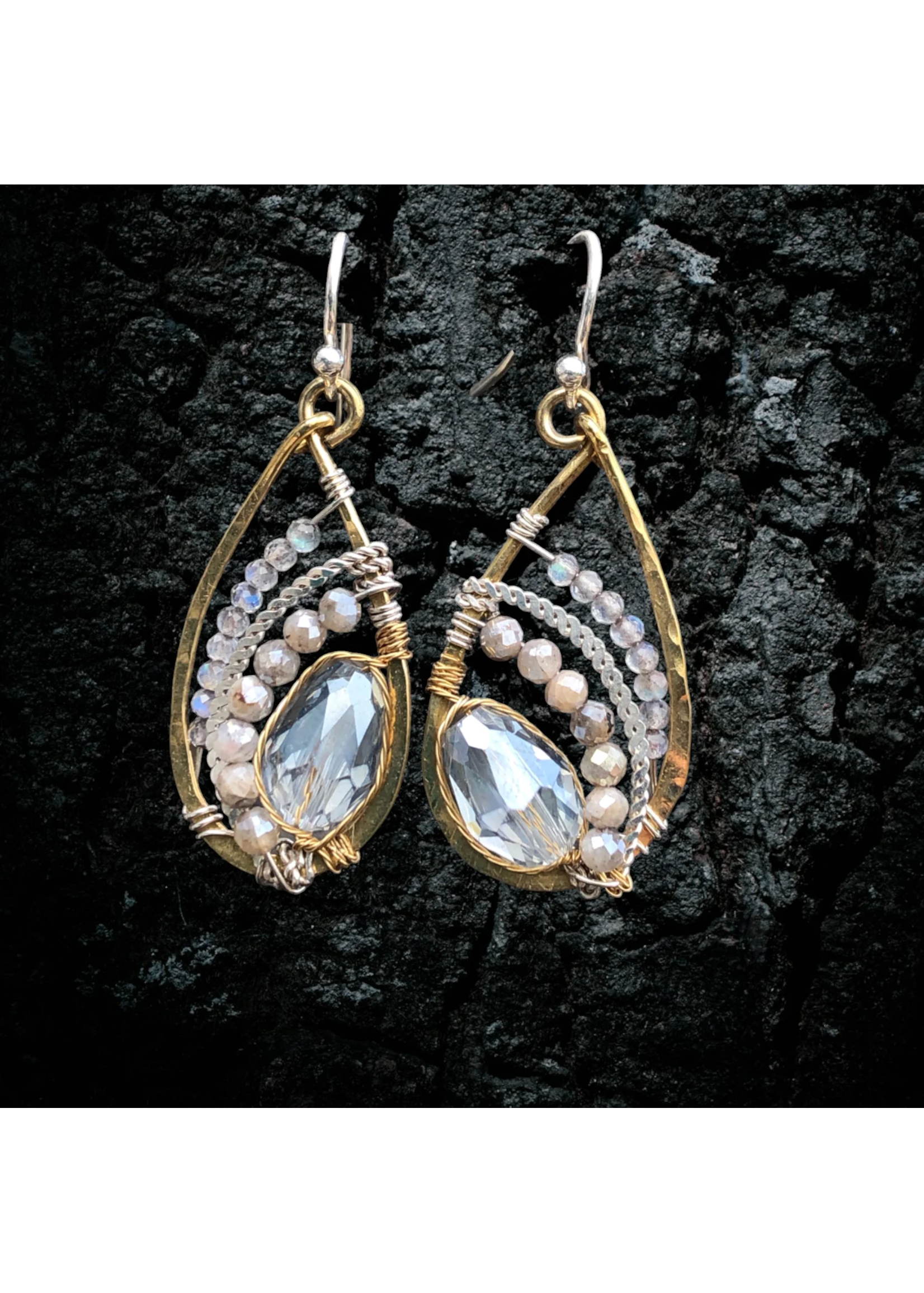 ABAM Earrings SS Rock Solid Crystal Drop w/Moonstone