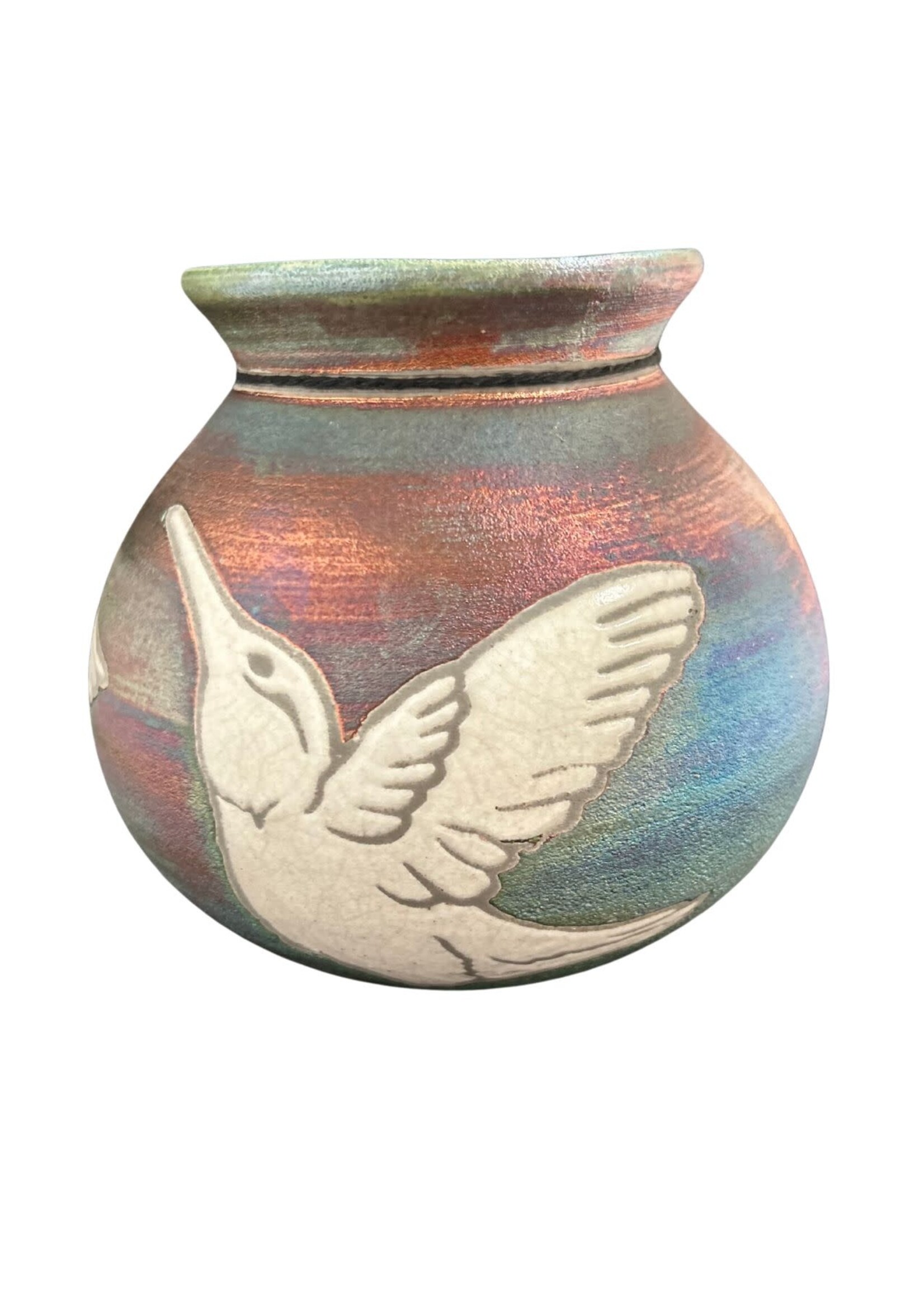 Raku Pottery Large Silhouette Vase Hummingbird