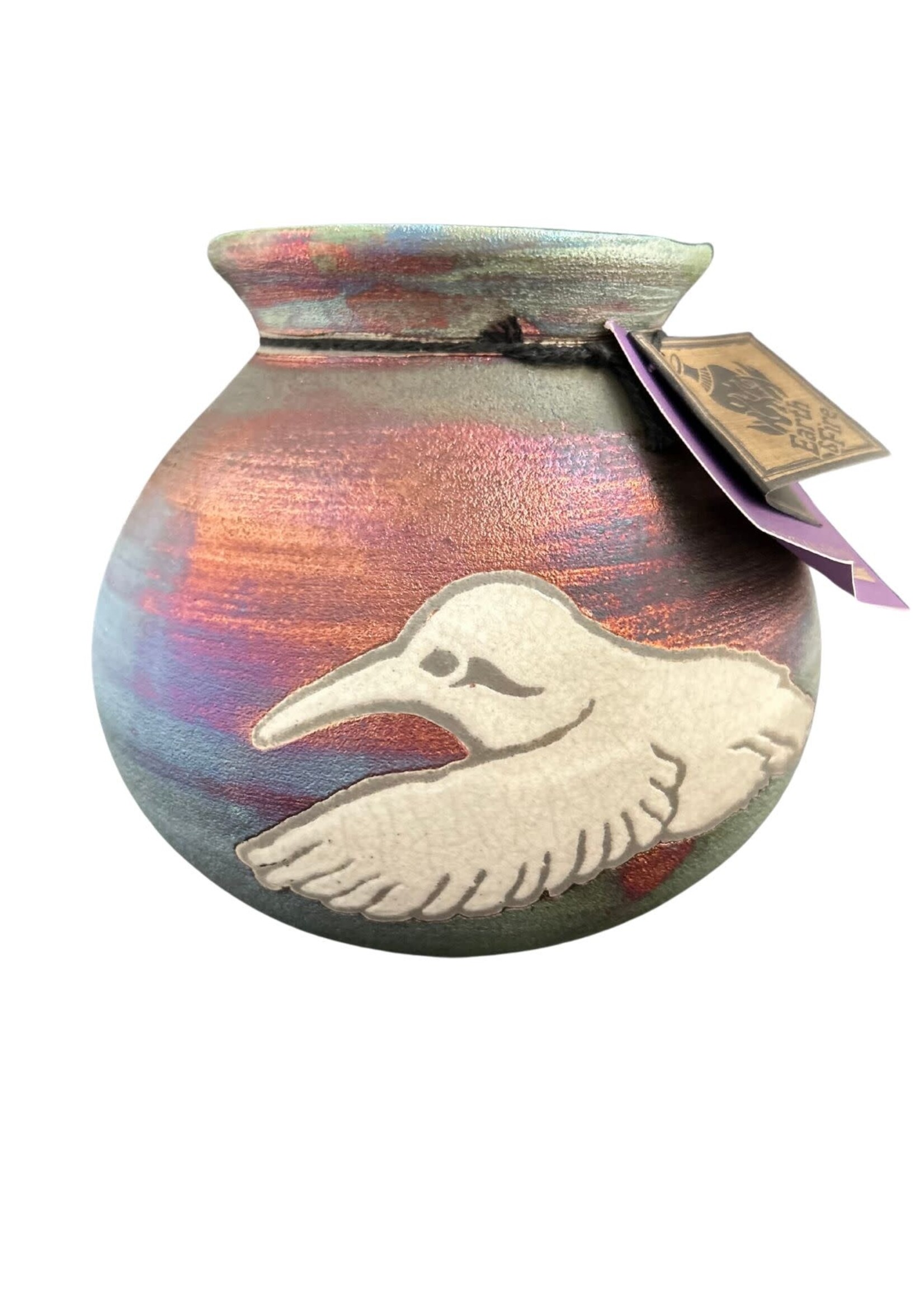 Raku Pottery Large Silhouette Vase Hummingbird