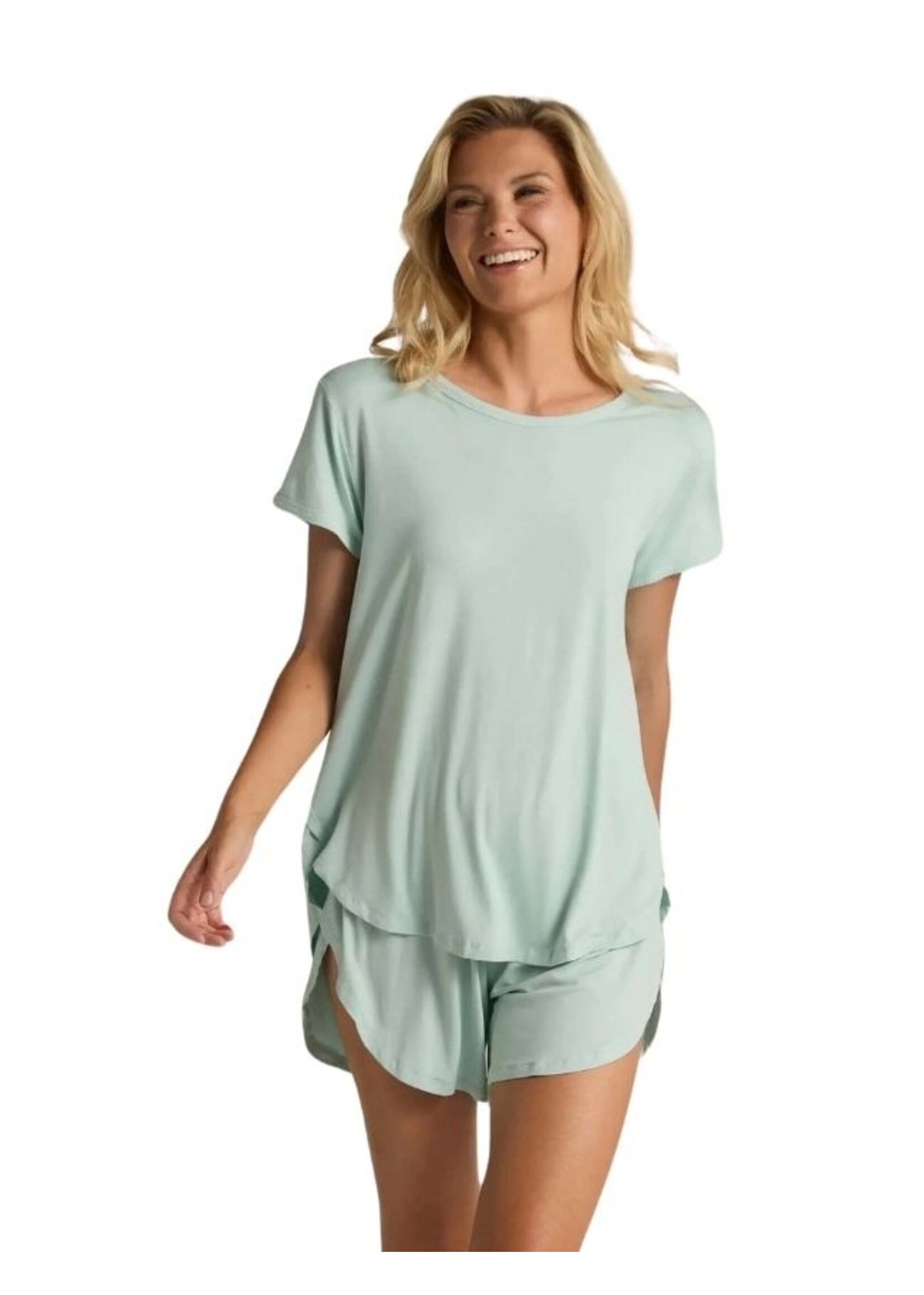 Faceplant Bamboo Tulip Tee Aqua Medium Cap Sleeves