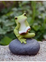 Cute Frog Reading On Stone