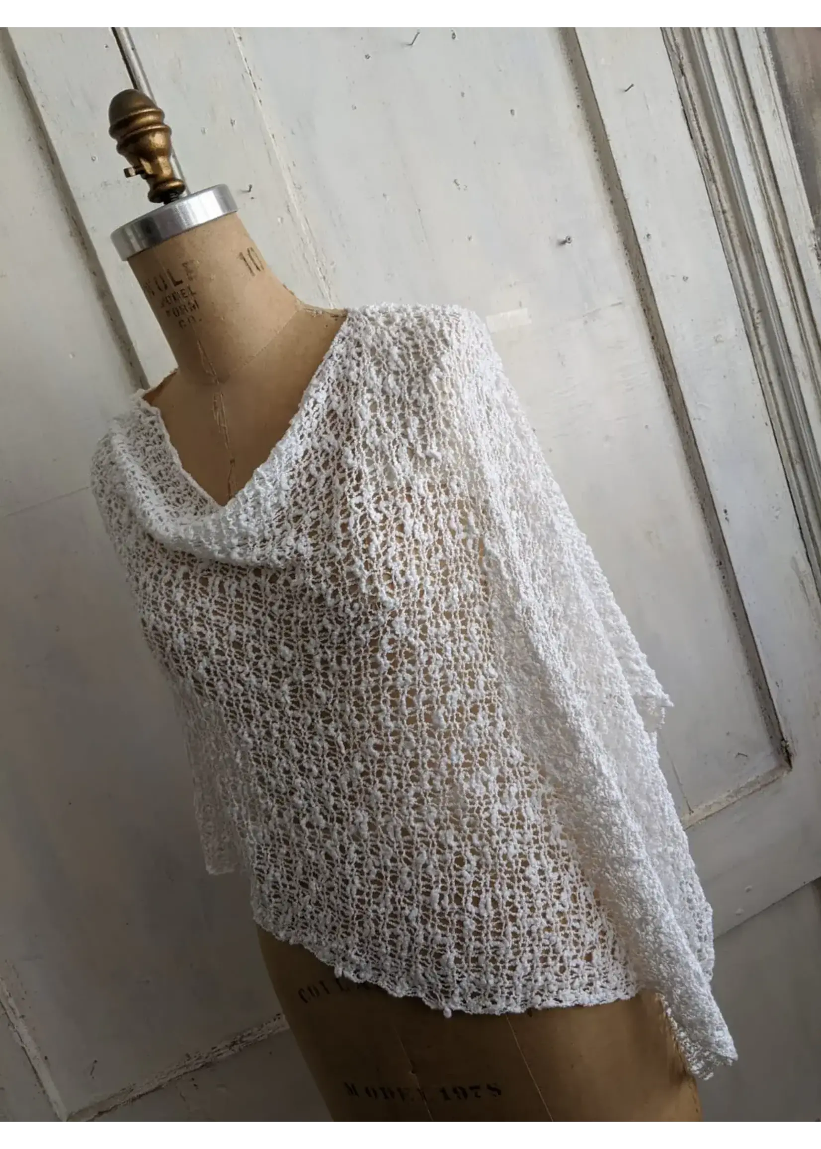 Popcorn Poncho 4 Way with Fringe White