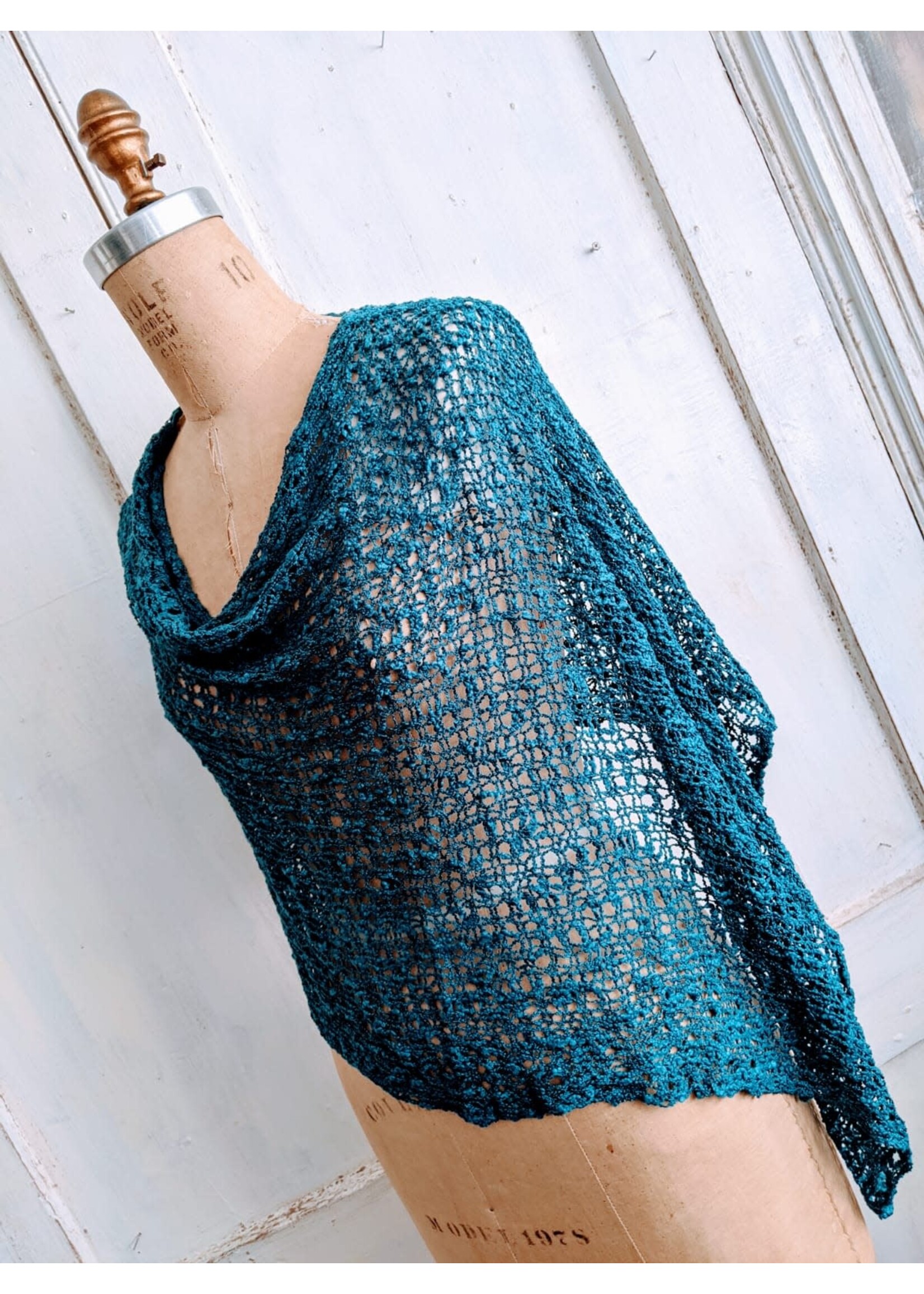 Popcorn Poncho 4 Way with Fringe Teal