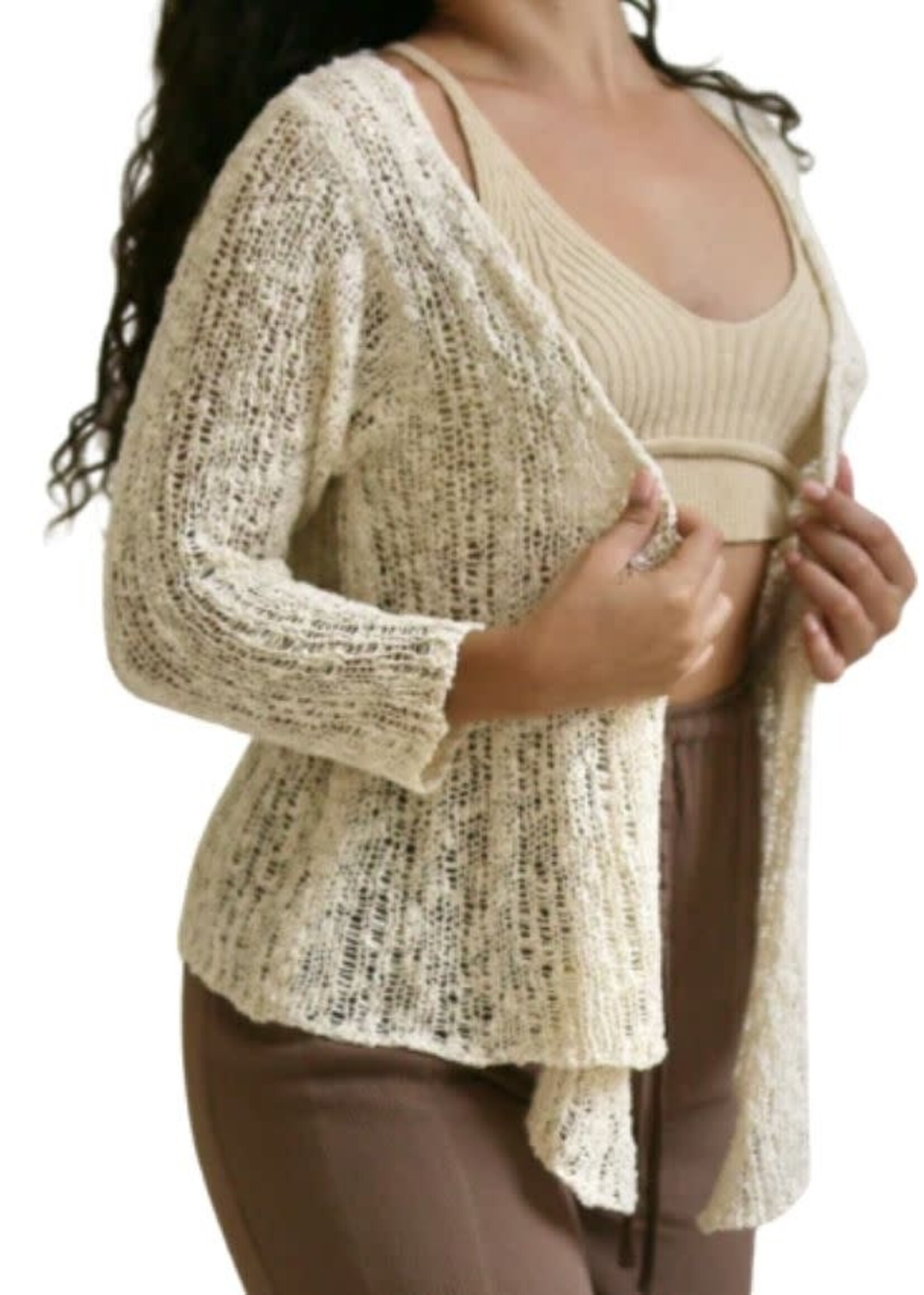 Popcorn Knit Shrug Sand