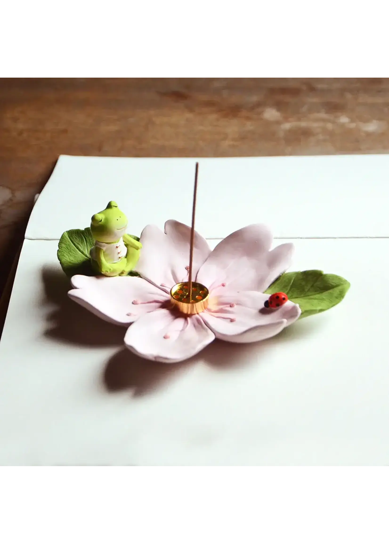 Frog Meditating On Cherry Blossom Incense Holder