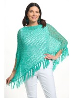 Popcorn Poncho 4 Way with Fringe Turqouise