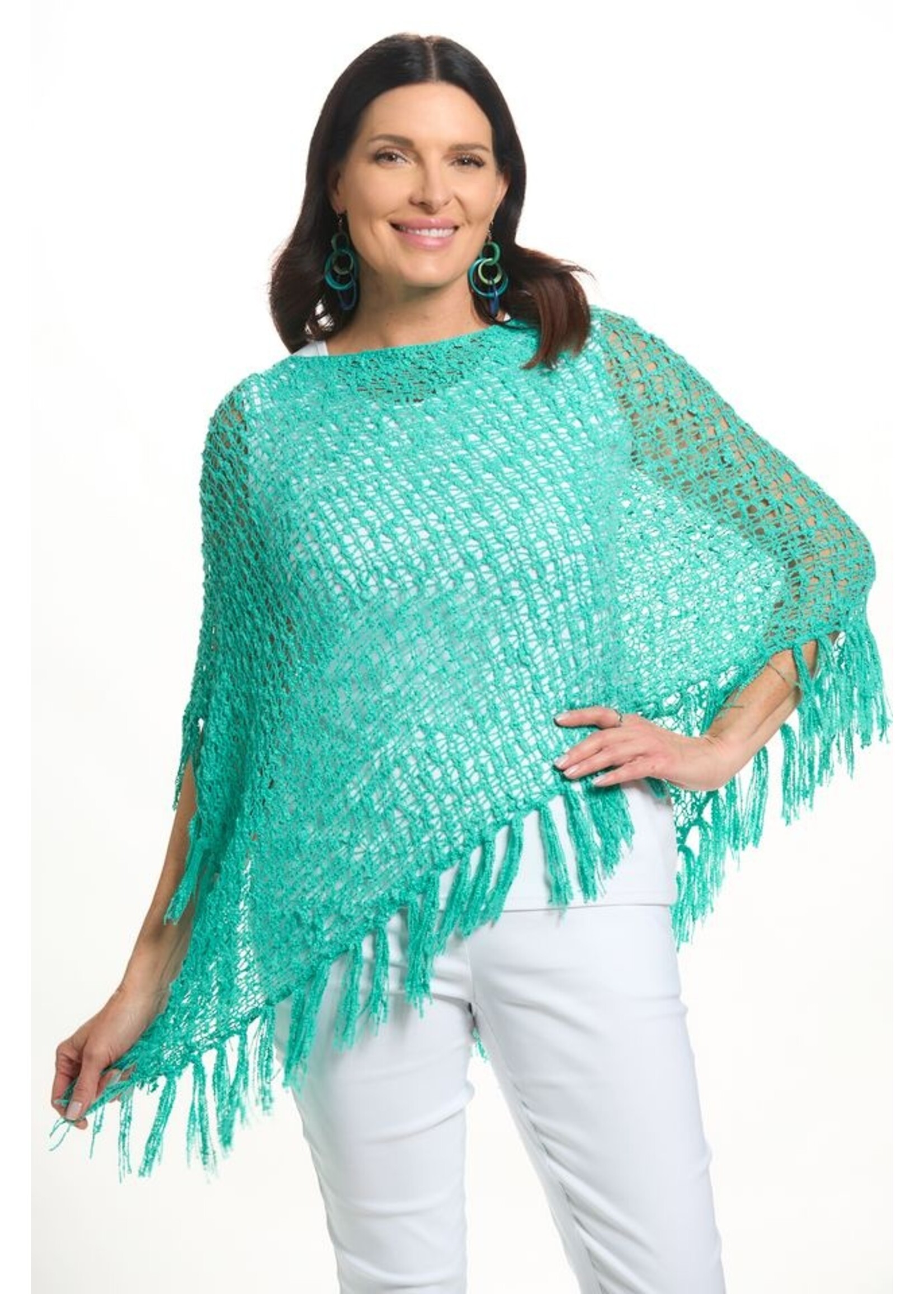 Popcorn Poncho 4 Way with Fringe Turqouise
