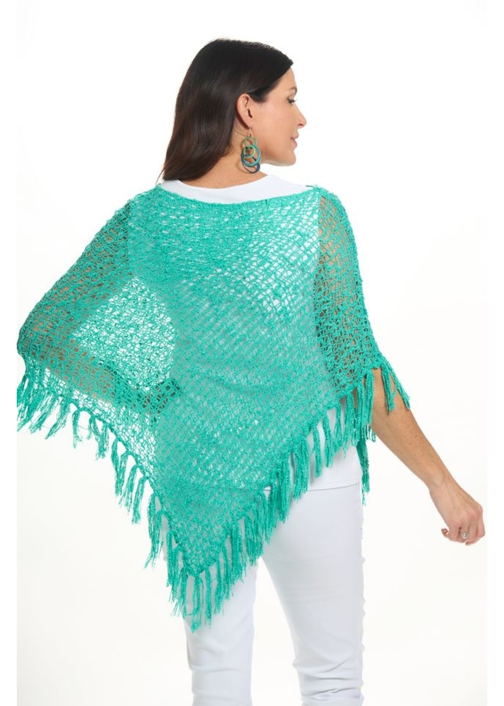 Popcorn Poncho 4 Way with Fringe Turqouise