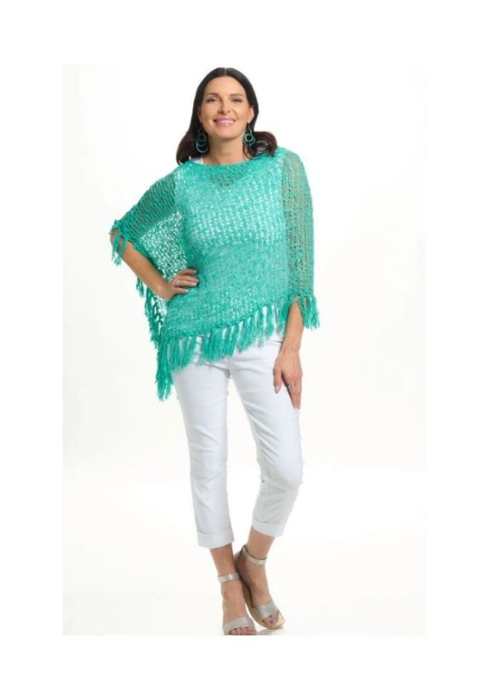 Popcorn Poncho 4 Way with Fringe Turqouise