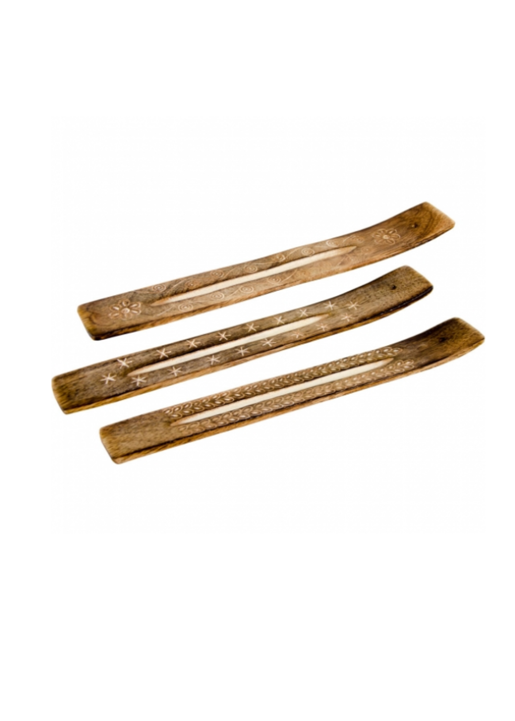 Wood Incense Holder Carved - White Antique Flower