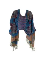 J&X  Ruffle Shawl Blue & Rust