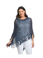 Popcorn Poncho with Fringe Navy
