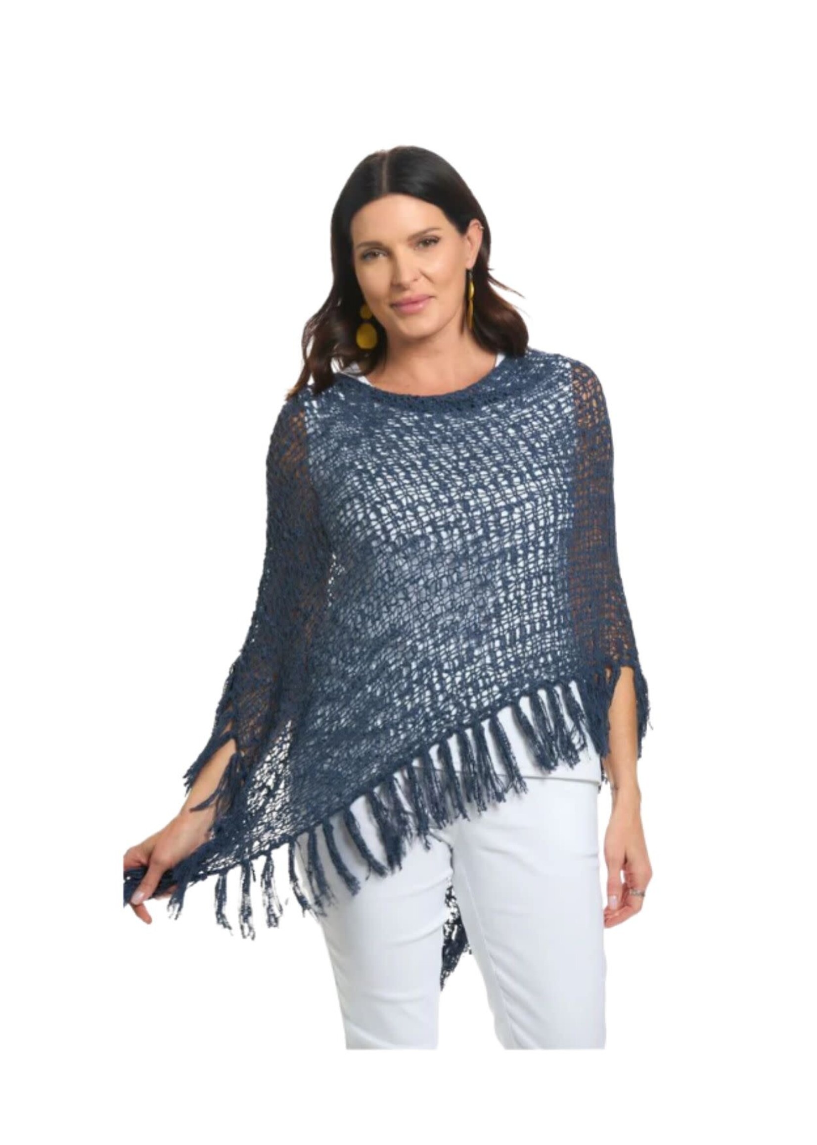Popcorn Poncho with Fringe Navy