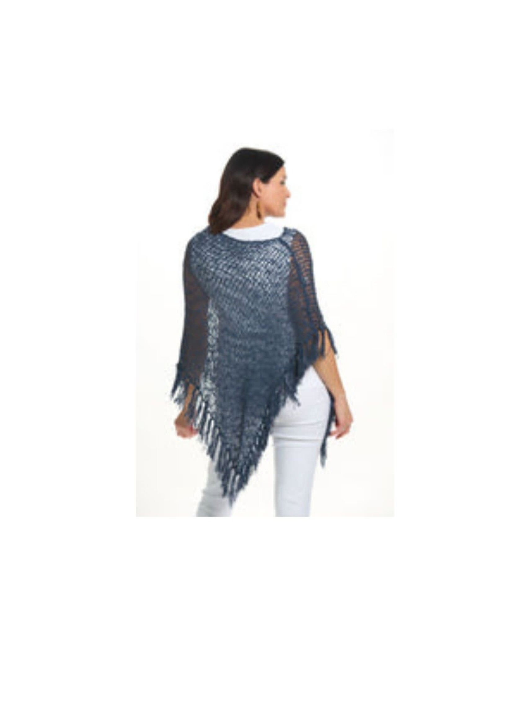 Popcorn Poncho with Fringe Navy
