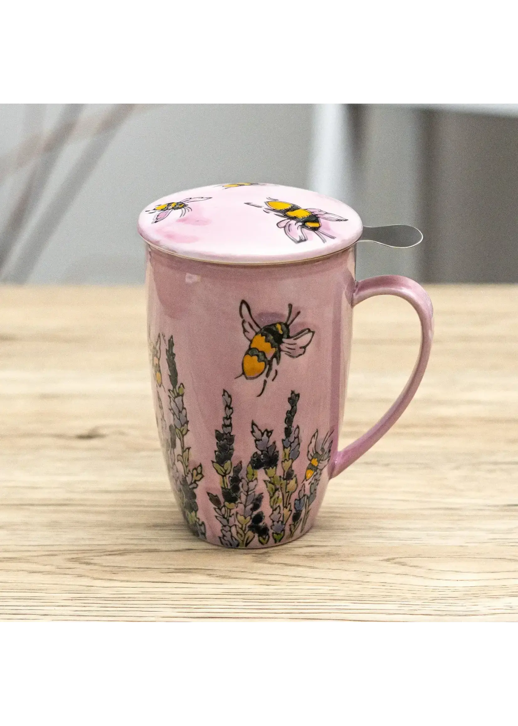Tea Mug with Lid and Infuser Honeybee 15oz